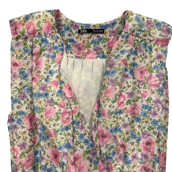 Zara Chiffon Floral Sleeveless Bodysuit - Pink/Purple/Blue/White - Picture 7 of 11